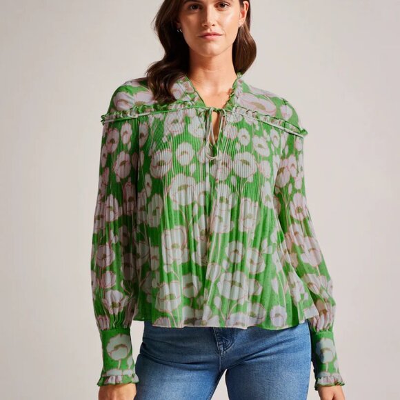 Ted Baker Tops - NWT Ted Baker Ellerie Green Floral-Print Ruffle Blouse P6033